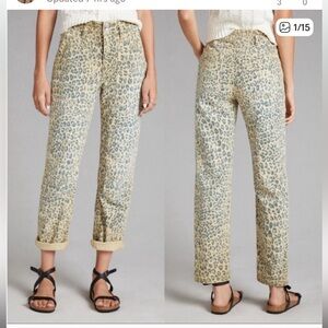 Anthro Pilcro Wanderer Relaxed cargo carpenter cheetah leopard Print Pants 26